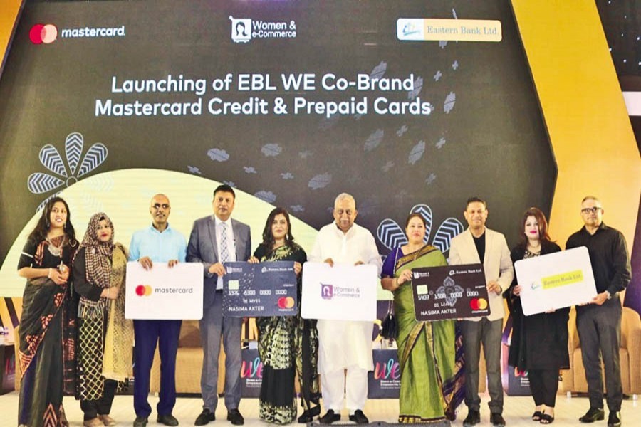 Home Minister Asaduzzaman Khan along with others launches the EBL Mastercard credit and prepaid cards at a function in the city recently.