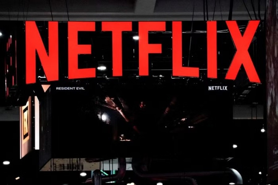 Signage at the Netflix booth is seen on the convention floor at Comic-Con International in San Diego, California, US, July 21, 2022. REUTERS