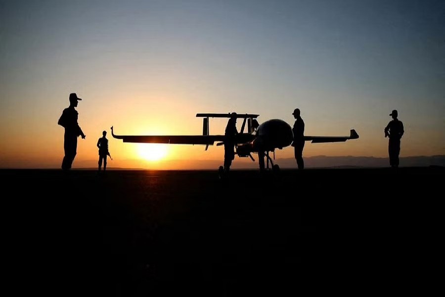 A view of a drone during a military exercise in an undisclosed location in Iran, in this handout image obtained on August 24, 2022. Iranian Army/WANA (West Asia News Agency)/Handout via REUTERS