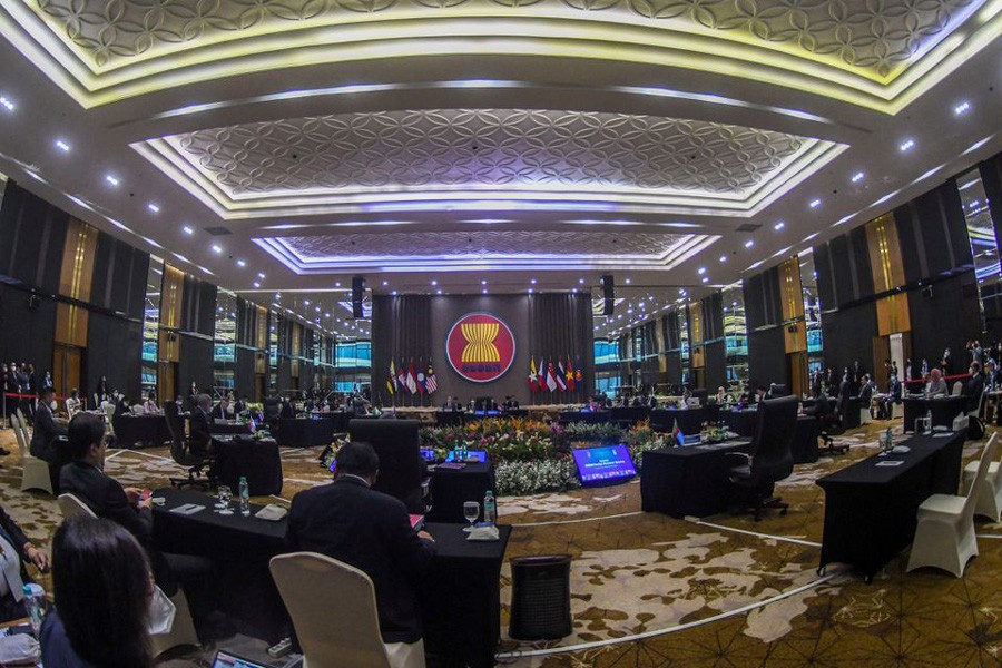 General view of a meeting of Southeast Asian foreign ministers at the secretariat of the Association of Southeast Asian Nations (ASEAN) in Jakarta, Indonesia, October 27, 2022. (Reuters)