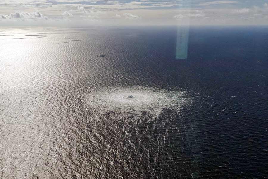 Gas leak at Nord Stream 2 as seen from the Danish F-16 interceptor on Bornholm in Denmark on September 27 –Reuters file photo