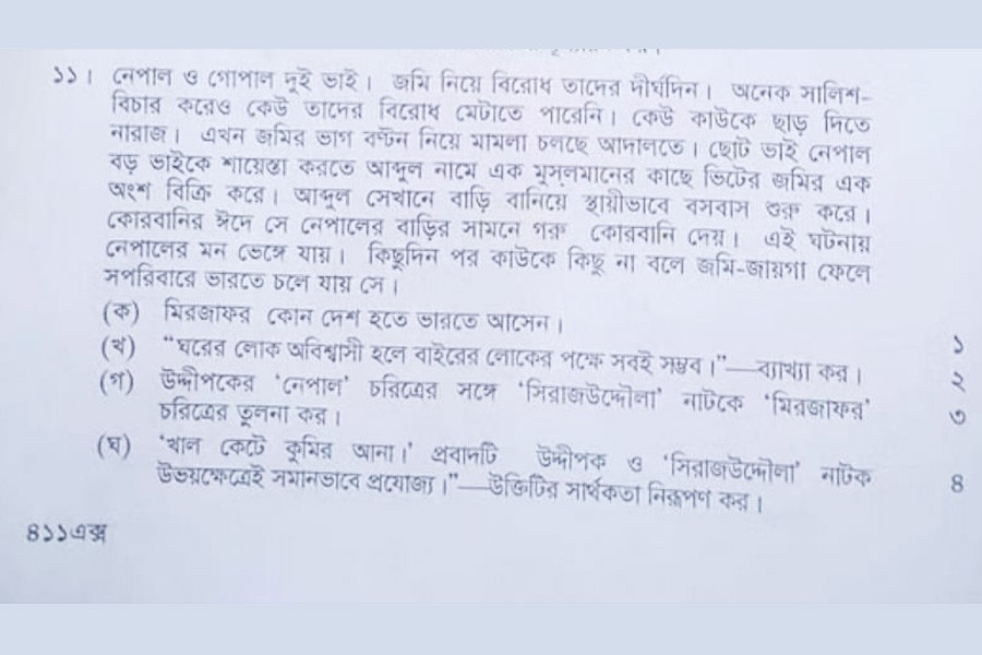 উচ্চ মাধ্যমিকে ‘বিতর্কিত’ প্রশ্নটি করেন ঝিনাইদহের এক শিক্ষক