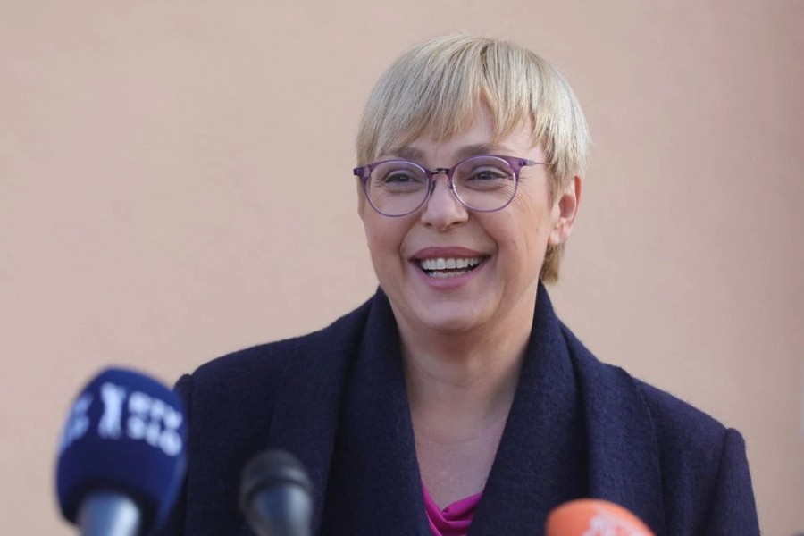 Slovenian presidential candidate Natasa Pirc Musar speaks to the media during the second round of presidential elections in Radomlje, Slovenia on November 13, 2022 — Reuters photo