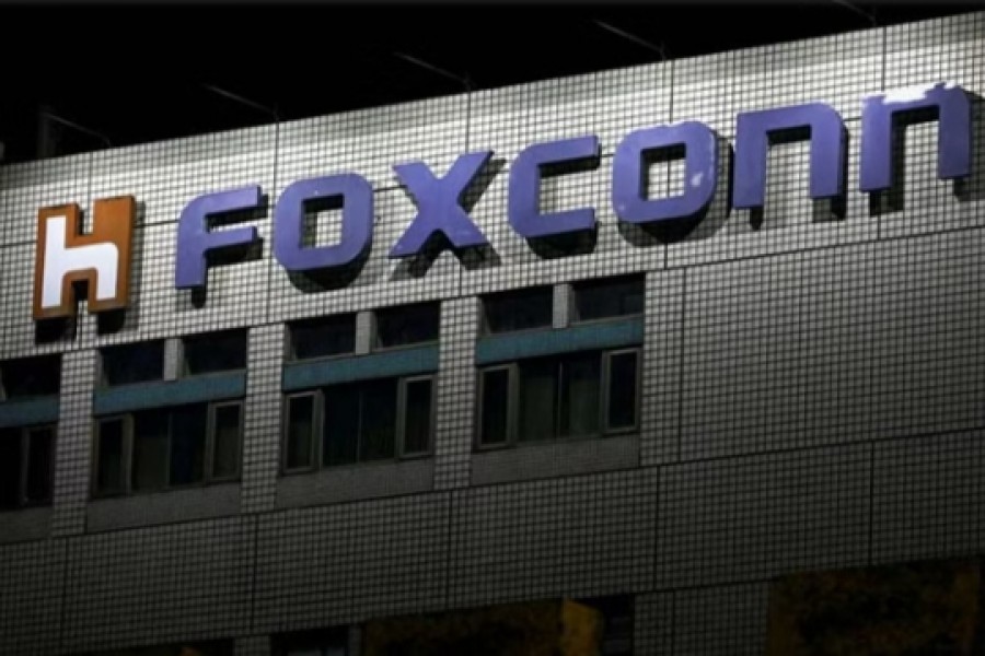 The logo of Foxconn is seen outside the company's building in Taipei, Taiwan November 10, 2022. REUTERS/Ann Wang