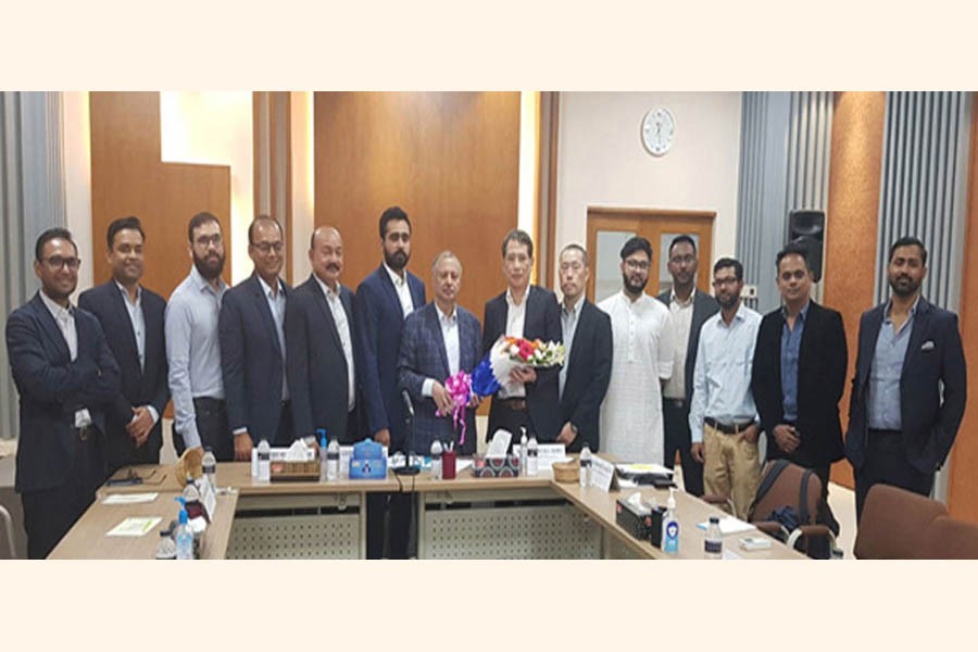 The delegation of Shimuju Corporation of Japan with the leaders of Chittagong Chamber of Commerce and Industry (CCCI) at a meeting held at the World Trade Centre (WTC) hall room in the port city on Wednesday.