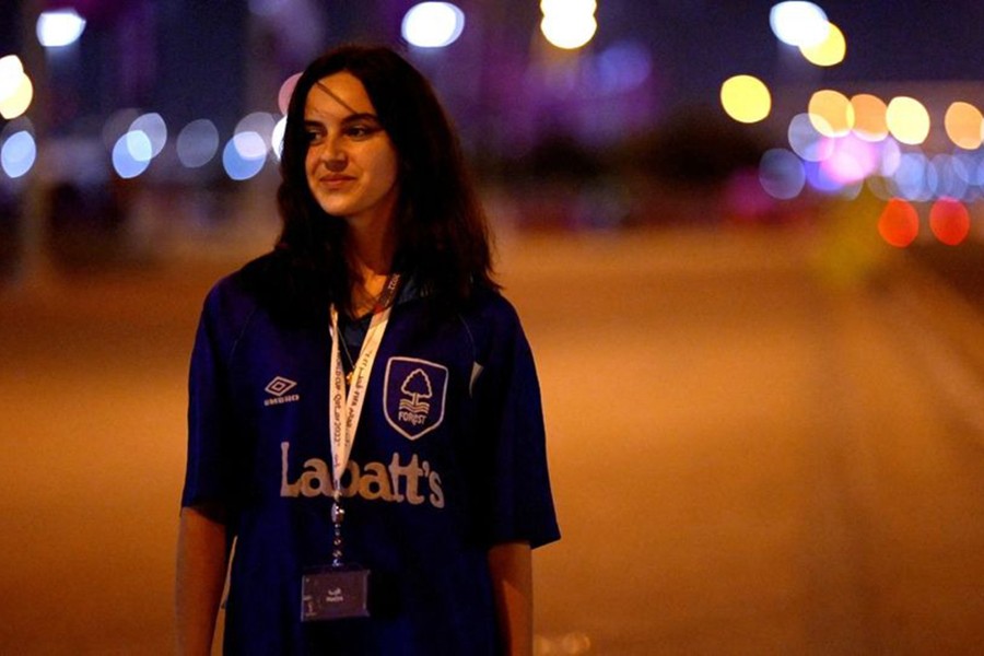 England fan Ellie Molloson, HerGameToo ambassador for Nottingham Forest is seen at Ahmad bin Ali Stadium in Al Rayyan, Qatar on December 3, 2022 — Reuters photo