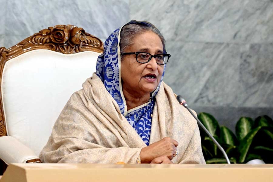 Prime Minister Sheikh Hasina presiding over regular cabinet meeting at the Prime Minister's Office (PMO) in Dhaka on Monday –PID Photo