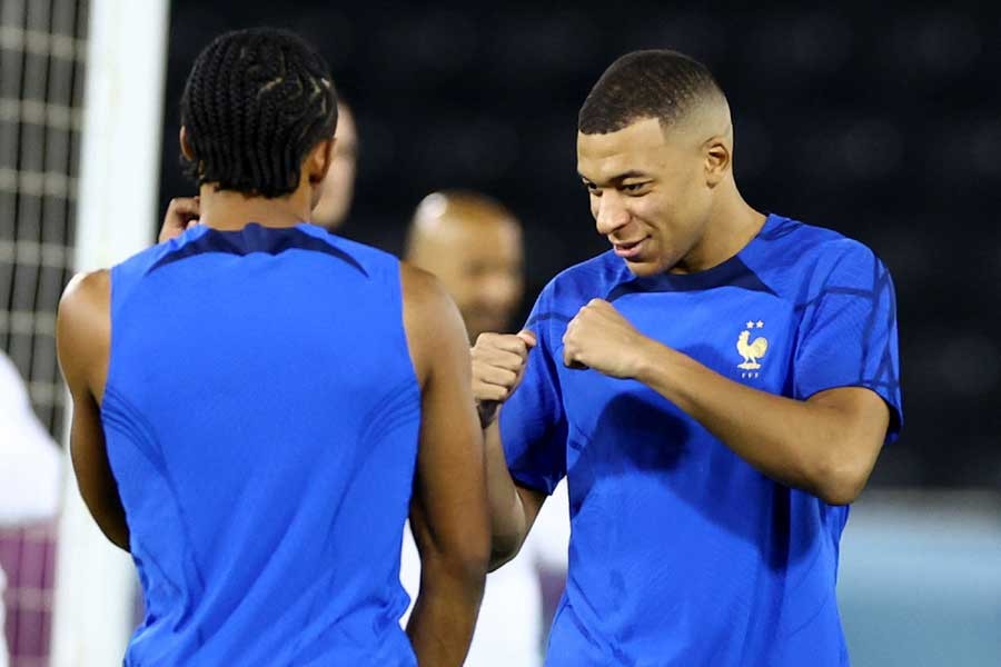 France's Kylian Mbappe during training at Al Sadd SC Stadium in Qatar on Tuesday –Reuters photo