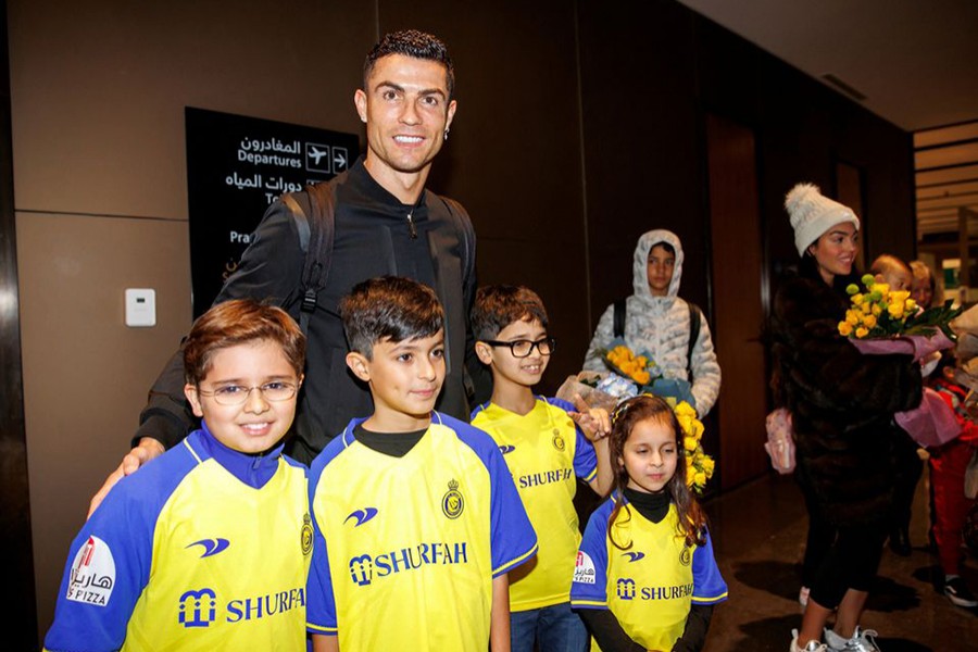 Cristiano Rolando and his family arrive at King Khalid Airport in Riyadh, Saudi Arabia on January 3, 2023 — Al Nassr Handout via REUTERS