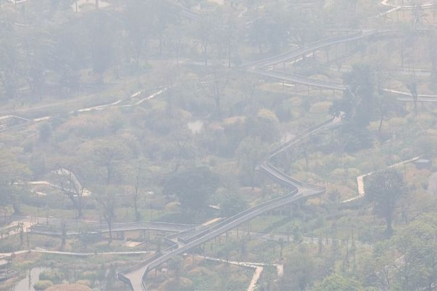 Air pollution in Bangkok and neighbouring Thai provinces spiked past safe levels on Thursday, prompting authorities to urge people to stay indoors and avoid strenuous outdoor activity.  The concentration of small and hazardous airborne particles known as PM2.5 in the capital was at 14 times the level recommended by the World Health Organisation (WHO), making it the sixth-worst in the world, according to IQAir, a Swiss air quality tracking platform.  The country's pollution control department said "stagnant weather conditions" were exacerbating vehicle emissions and seasonal fires on agricultural lands.  "We have to intensify (efforts to tackle pollution) by encouraging people to work from home. For schools...they might have to avoid outdoor activities in order to prevent impacts on children's health," the department's director general said in a news conference.  Residents complained of poor visibility and having trouble breathing.  "I feel my eyes burn. I can barely see when I have to ride a motorcycle against the wind," said Kanjanaporn Yampikul, a 51-year-old motorcycle taxi rider.  The WHO recommends that average annual readings of PM2.5 should be no more than 5 micrograms per cubic metre after changing its guidelines last year, saying that even low concentrations cause significant health risks. The level in Bangkok and the surrounding areas is currently 70.5 micrograms per cubic metre.  Every year, exposure to outdoor air pollution is estimated to cause 4.2 million premature deaths, according to the WHO.