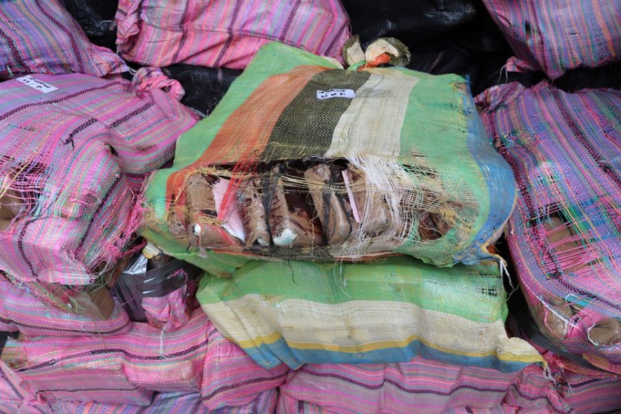 A view shows bricks of cocaine said to be recovered by New Zealand Police, Customs and NZDF at sea, in New Zealand, in this undated handout image released on February 8, 2023. New Zealand Police/Handout via REUTER