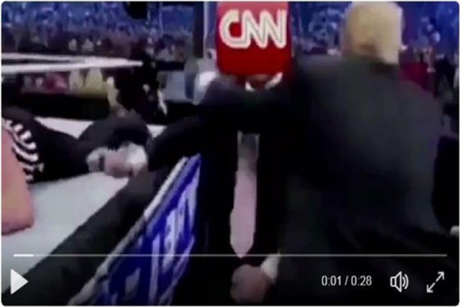 the clip is an altered version of trumps appearance at wwe event