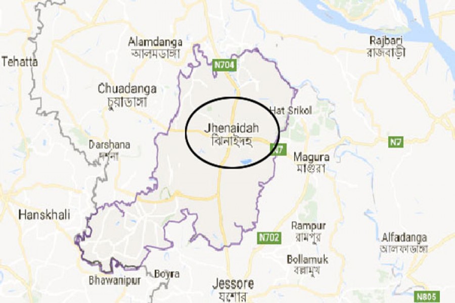 Google map showing Jhenaidah district.