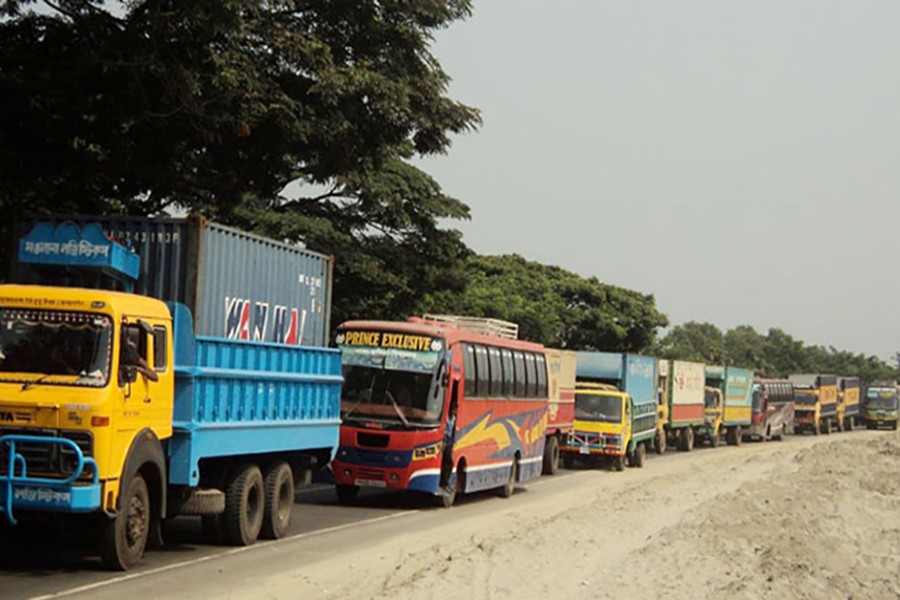 Traffic jam is seen on the Dhaka-Tangail highway. Photo collected