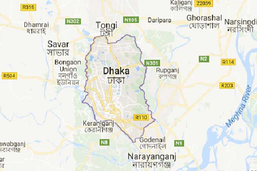 Google map showing Dhaka district.