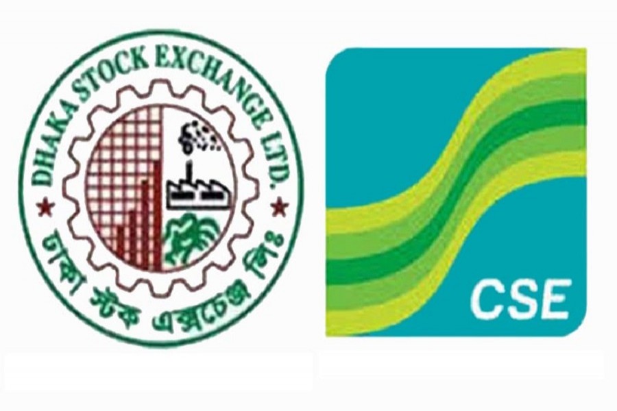 Logos of Dhaka and Chittagong stock exchanges are seen in this combination photo. File Photo