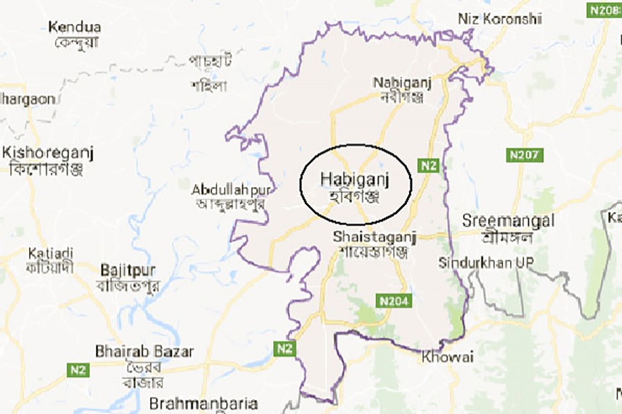 Google map showing Habiganj district.