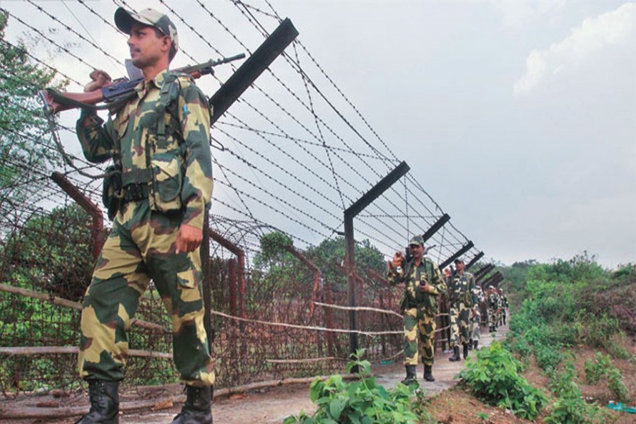 India border guards patrolling the Myanmar frontier to thwart infiltration bid of Rohingyas.	— Reuters
