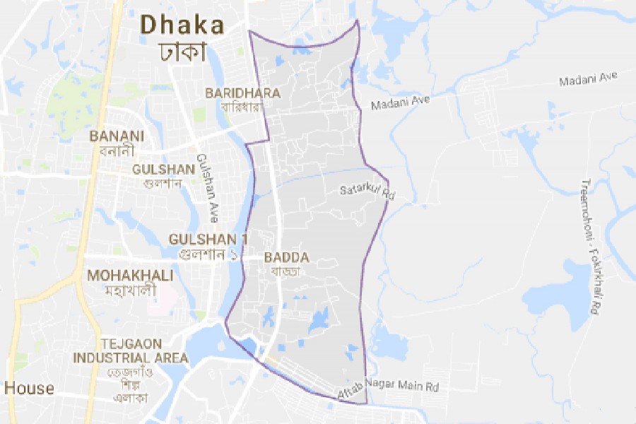 Google map showing Badda area of capital Dhaka.