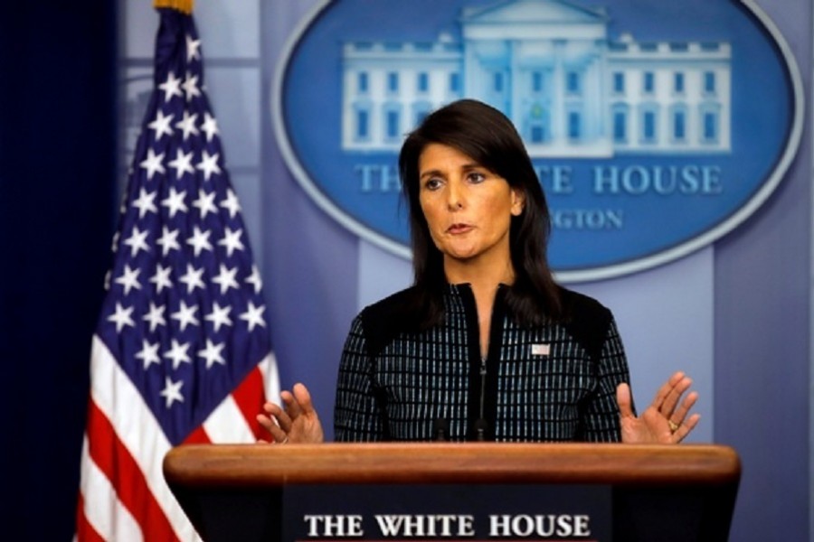 US Ambassador to the UN, Nikki Haley attends the daily briefing at the White House in Washington, US, Sept 15, 2017. Reuters