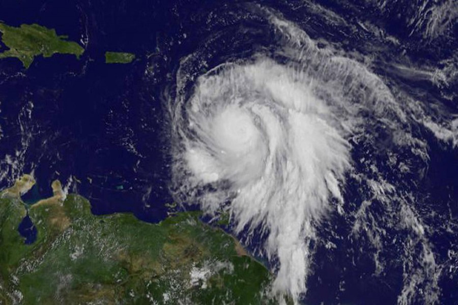 Hurricane Maria is shown in the Atlantic Ocean in this NOAA's GOES East satellite. - NASA/NOAA GOES Project/Handout via REUTERS
