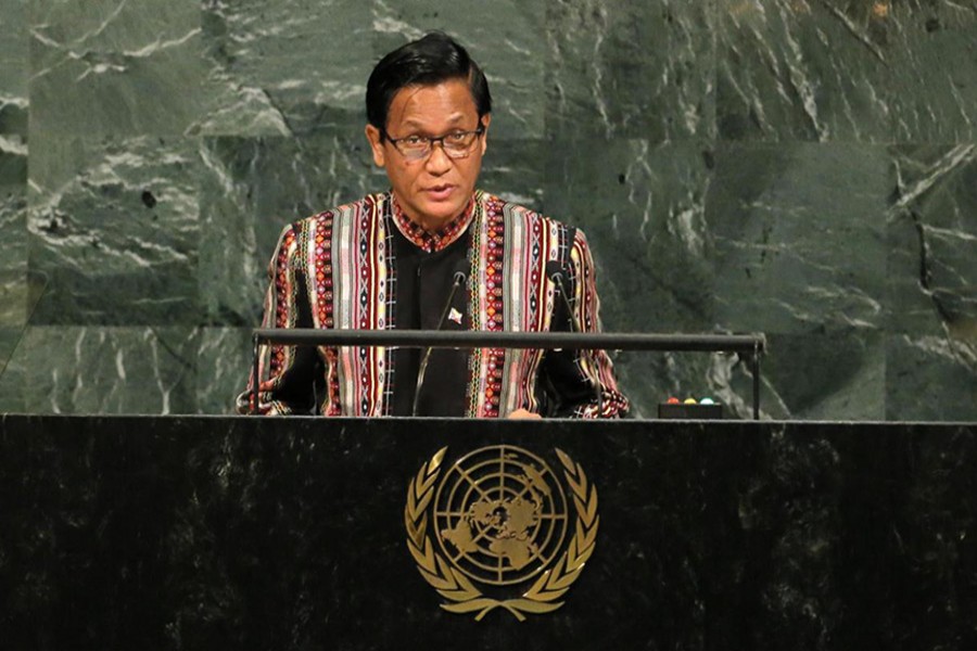 Myanmar Vice President Henry Van Thio addresses the 72nd United Nations General Assembly at UN headquarters in New York, US on Wednesday. - Reuters photo