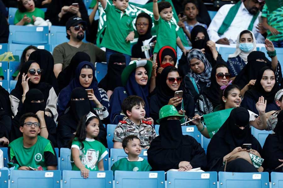 Saudi Arabia women attend a rally to celebrate the 87th annual National Day of Saudi Arabia in Riyadh, Saudi Arabia September 23, 2017. REUTERS