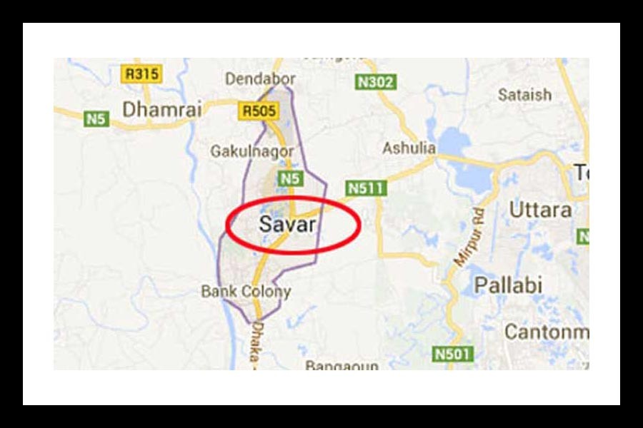Google map showing Savar Upazila