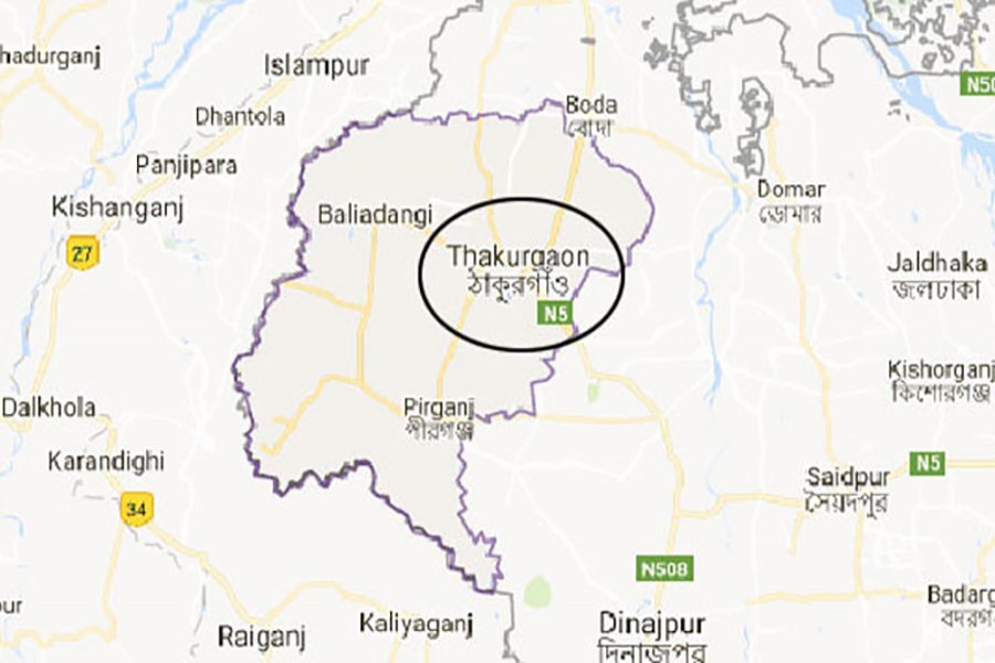 Google map showing Thakurgaon district.