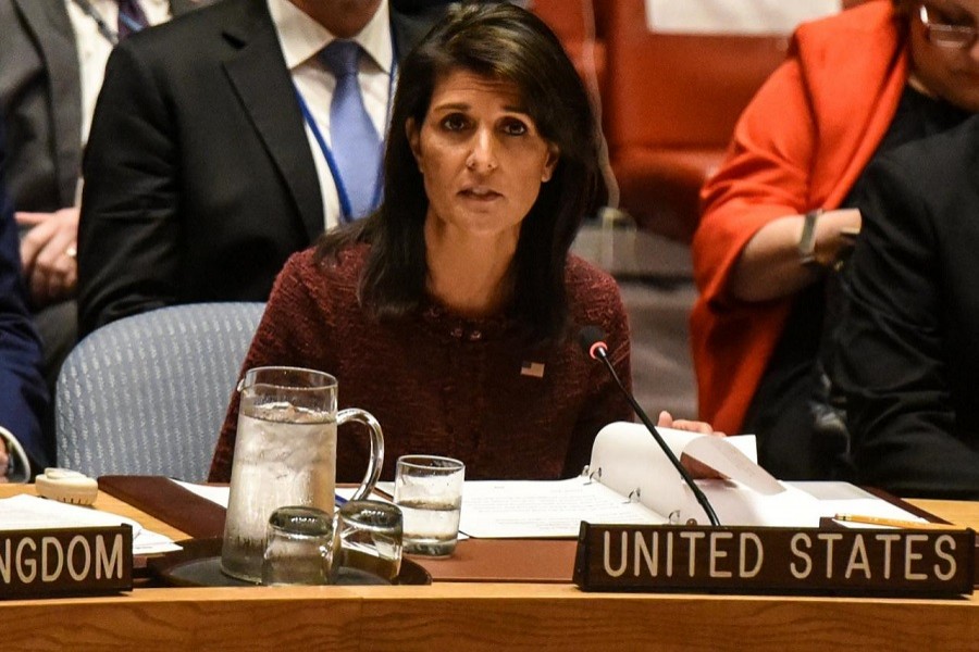 US Ambassador to the United Nations Nikki Haley delivers remarks at a security council meeting at UN headquarters during the United Nations General Assembly in New York City, US September 21, 2017. Reuters