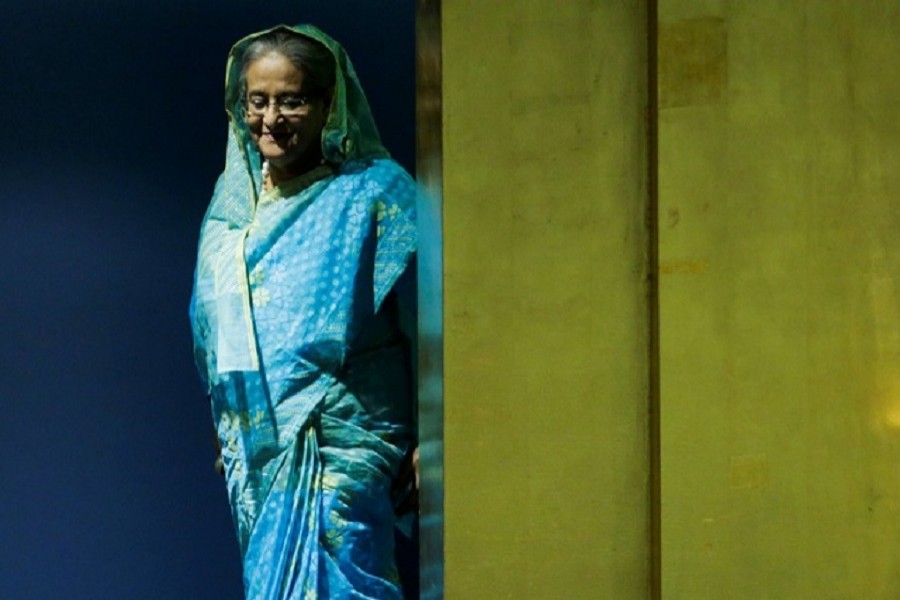 Prime Minister Sheikh Hasina departs after addressing the 72nd United Nations General Assembly at UN headquarters in New York on Sept 21, 2017. Reuters