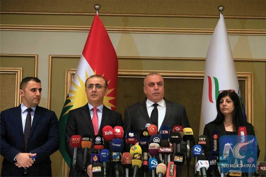 The High Elections and Referendum Commission holds a press conference in Erbil, Iraq on September 27, 2017 to announce the results of  the referendum on Kurdish independence. 	— Reuters