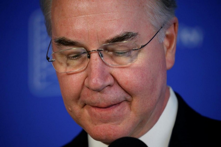 Health and Human Services (HHS) Secretary Tom Price speaks at a news conference on annual influenza prevention at the Press Club in Washington, US, Sept 28, 2017. Reuters