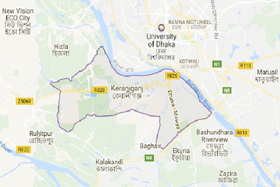 Google map showing South Keraniganj area of Dhaka district