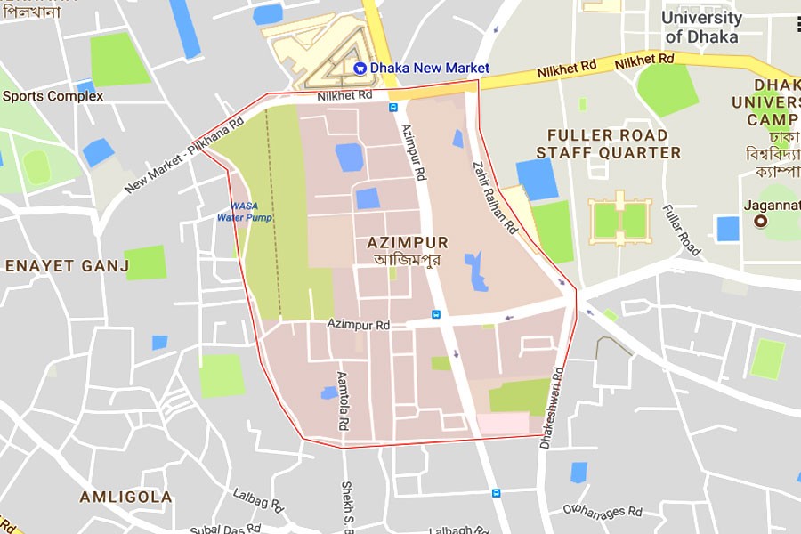 Google map showing Azimpur area in Dhaka