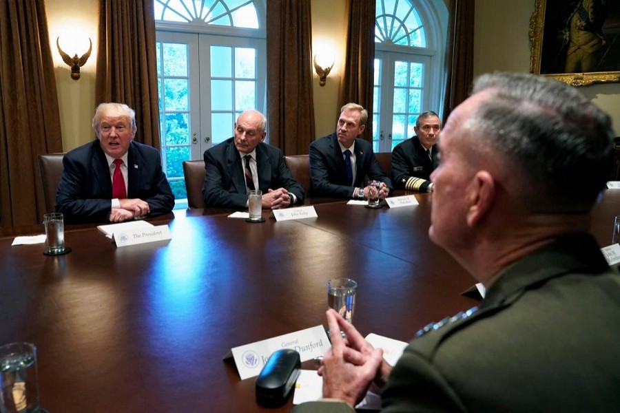 US President Donald Trump participates in a briefing with senior military leaders at the White House in Washington, US, October 5, 2017. Reuters