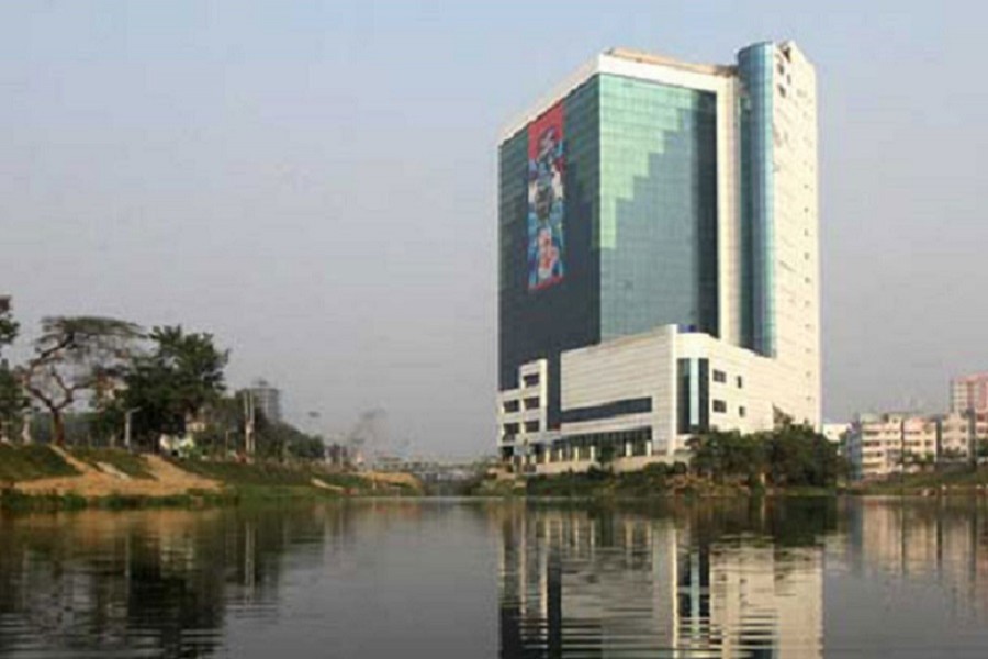 The 16-storey office building of the BGMEA was built in violation of the Wetlands Protection Act nearly two decades ago endangering wetlands in the capital Dhaka. Photo: FE/FIles