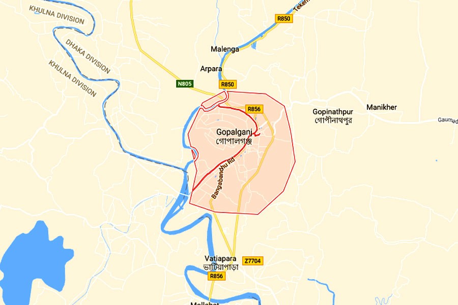 Google map showing Gopalganj district