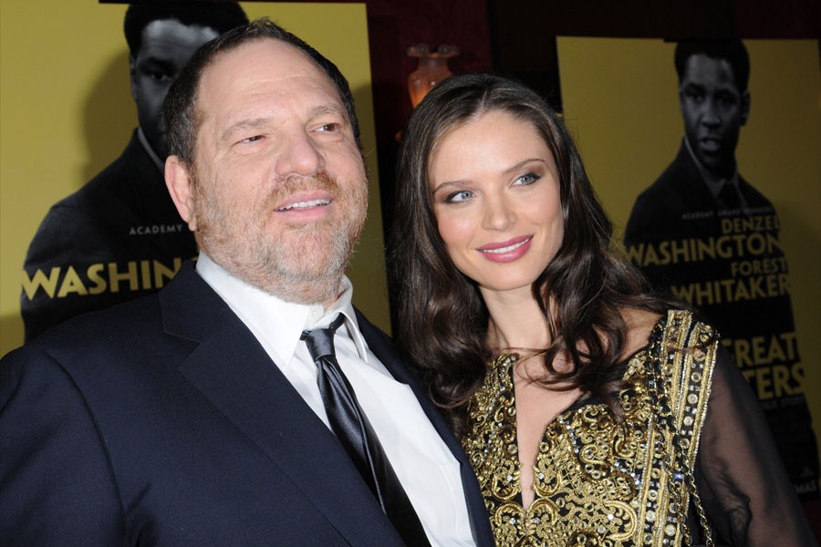 Harvey Weinstein and wife Georgina Chapman attend "The Great Debaters" film premiere at the Ziegfeld Theater, Wednesday, Dec. 19, 2007 in New York. (AP photo)