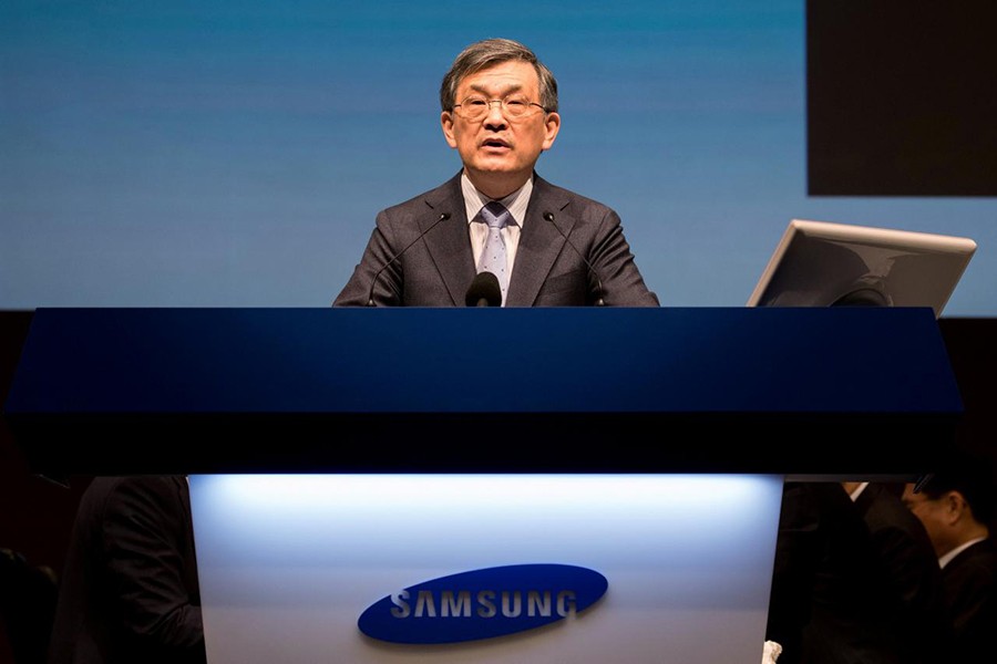 Kwon Oh-Hyun, co-chief executive officer of Samsung Electronics Co., speaks during the company's annual general meeting at the Seocho office building in Seoul, South Korea on March 24 last. - Reuters file photo