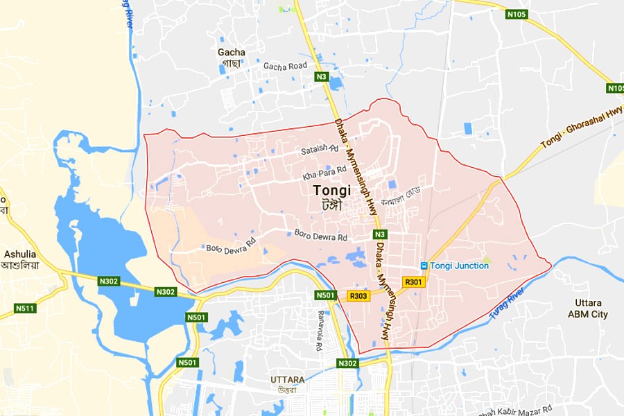 Google map showing Tongi township in Gazipur