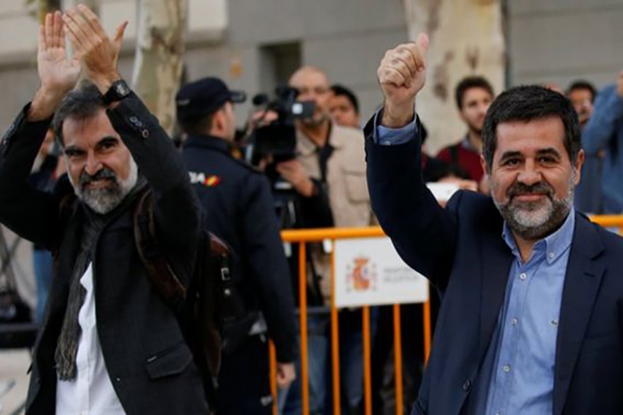 Jordi Cuixart (left) and Jordi Sánchez (right) faced a judge in Madrid on Monday. - Reuters photo