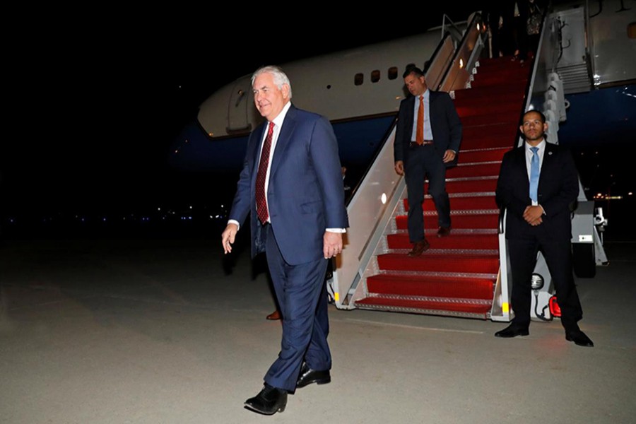 US Secretary of State Rex Tillerson arrives back at Joint Base Andrews in Maryland, US on Thursday. - Reuters photo
