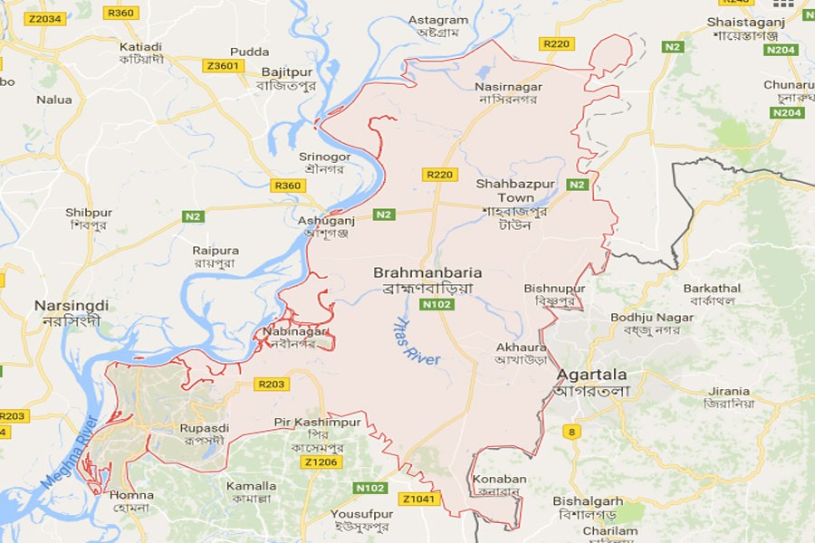 Google map showing Brahmanbaria district