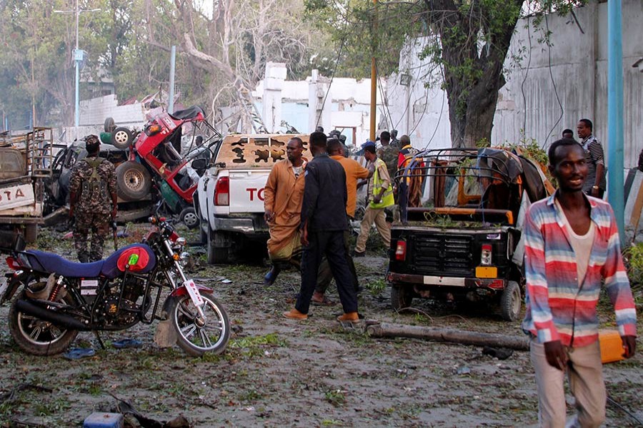 A general view shows the scene after a suicide car bomb explosion in Mogadishu, Somalia on Saturday. - Reuters photo