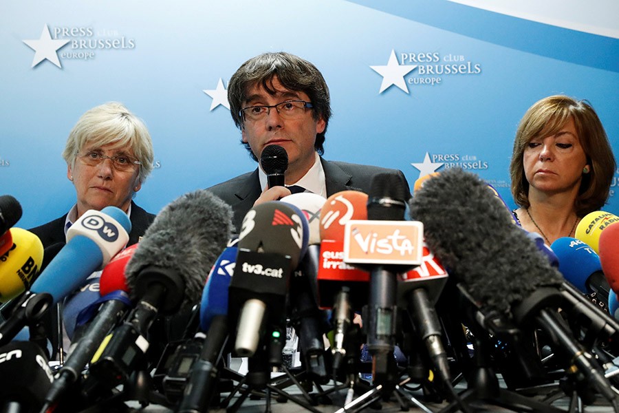 Sacked Catalan leader Carles Puigdemont attends a news conference at the Press Club Brussels Europe in Brussels, Belgium on Tuesday. - Reuters photo