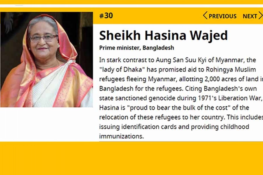 Hasina 30th on Forbes' 100 most powerful women list