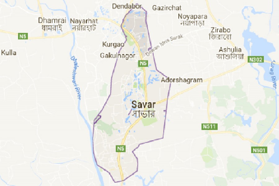 Google map showing Savar upazila.