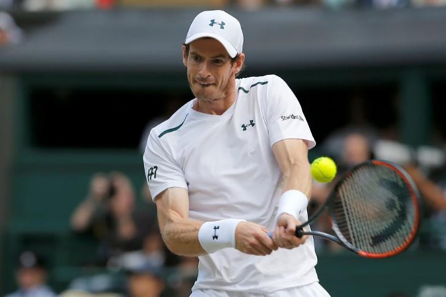 Andy Murray in action during his quarter final match at Wimbledon against Sam Querrey of the US. - Reuters file photo