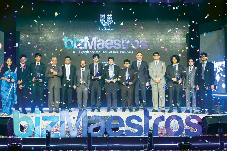 The top three teams with the judges and organisers of BizMaestros 2017, a business competition, arranged by Unilever Bangladesh